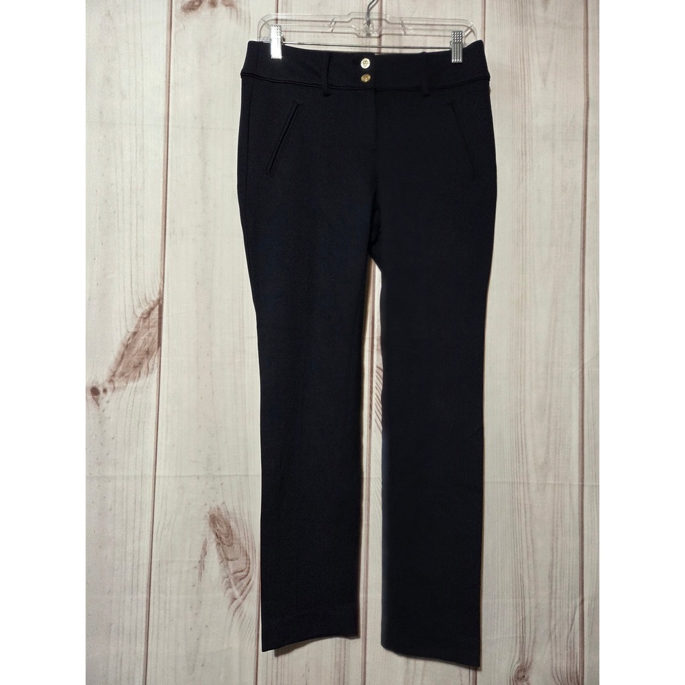 Anne Klein Navy Blue Petite Dress Pants Size 4P Gold Button Stretch Trousers